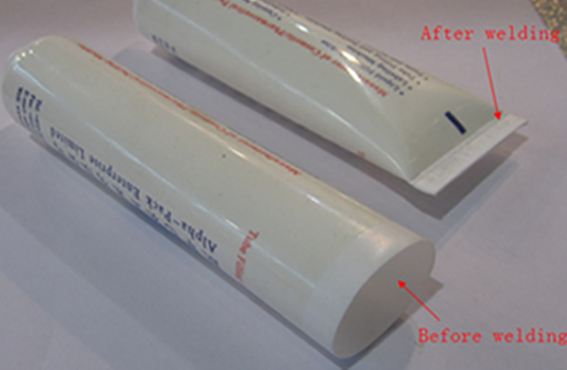 welding samples by ultrasonic tube sealer vzorci varjenja z ultrazvočnim tesnilom cevi.jpg